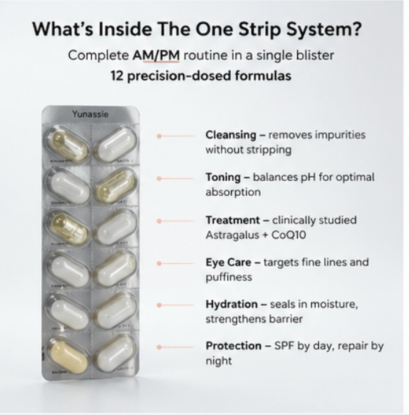 Yunassie Complete Capsule Skincare System – Your Entire AM & PM Routine in One Strip